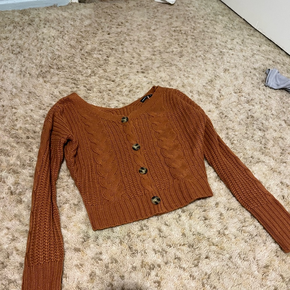 Long sleeve orange knit cardigan